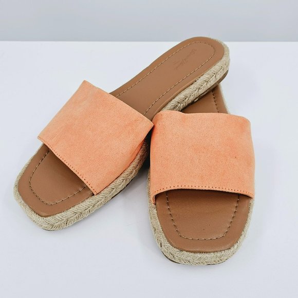 Universal Thread Maren Sandals 10 Orange Tan Square Toe Espadrille Slide Flat - Picture 12 of 13